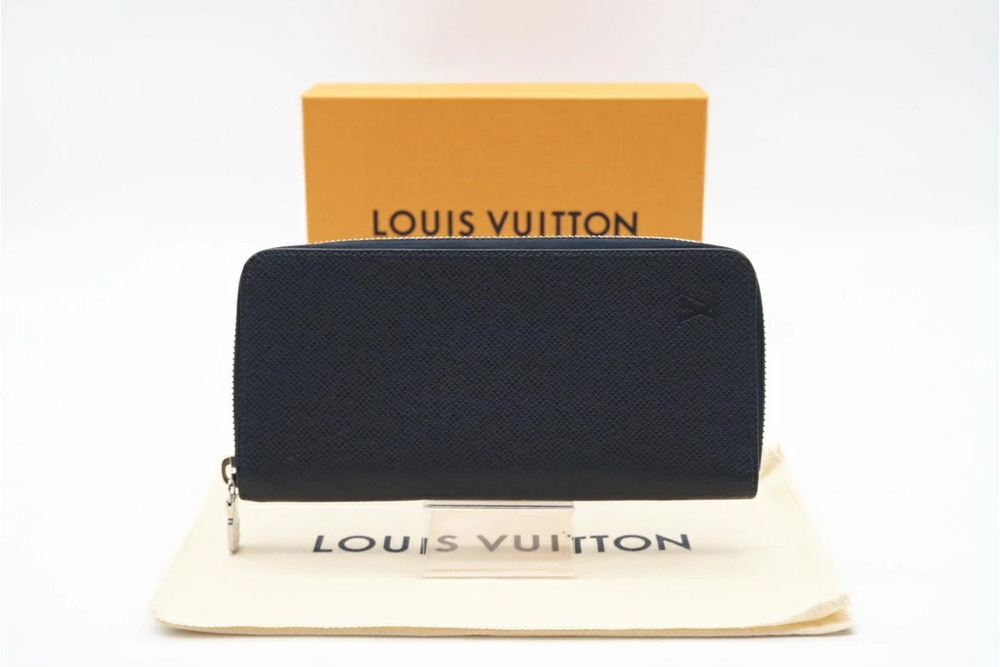 Louis Vuitton Taiga Zippy Wallet Vertical Blue Marine Blue Long Blue Calf